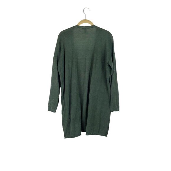Eileen Fisher Duster Cardigan Olive Green Linen Cotton Open Front Size Medium - Picture 2 of 5